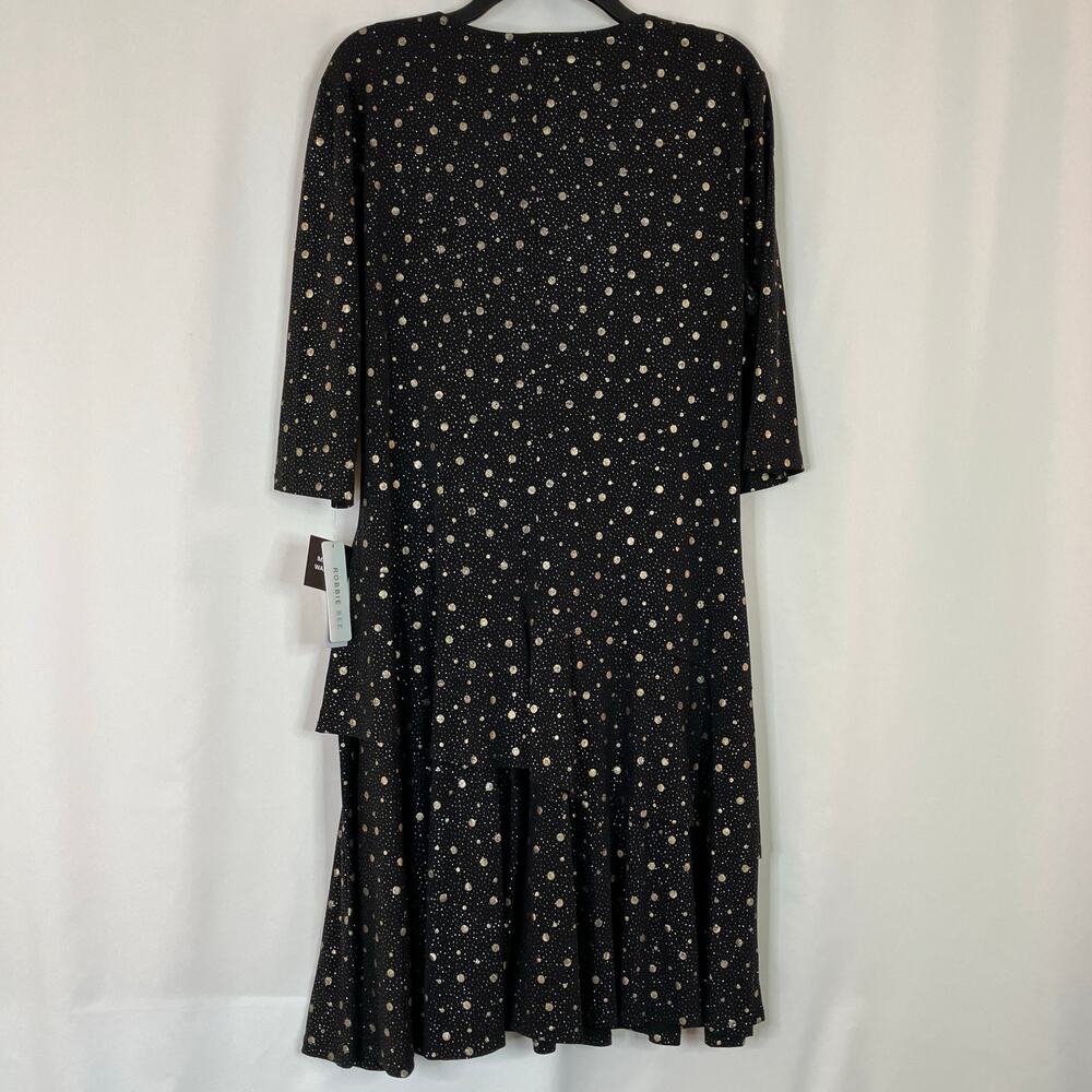 Robbie Bee | Black Gold Metallic Dot Layered Ruffle Dress NWT Womens XL - Picture 11 of 11